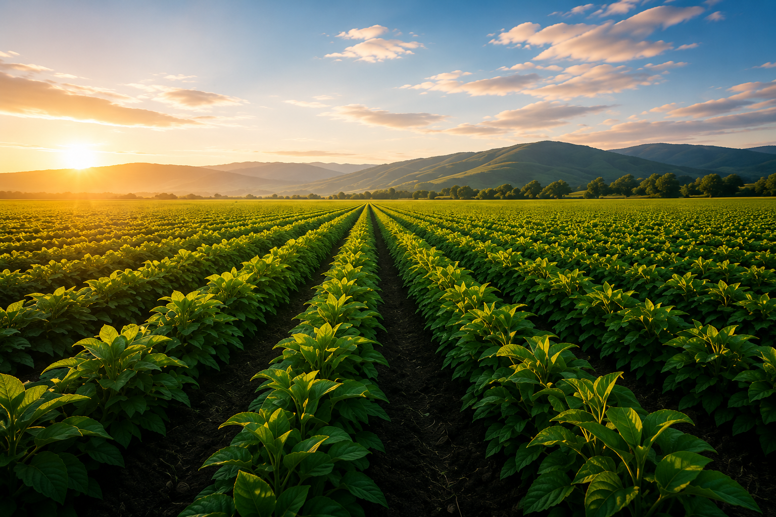 Agricultural field at sunrise